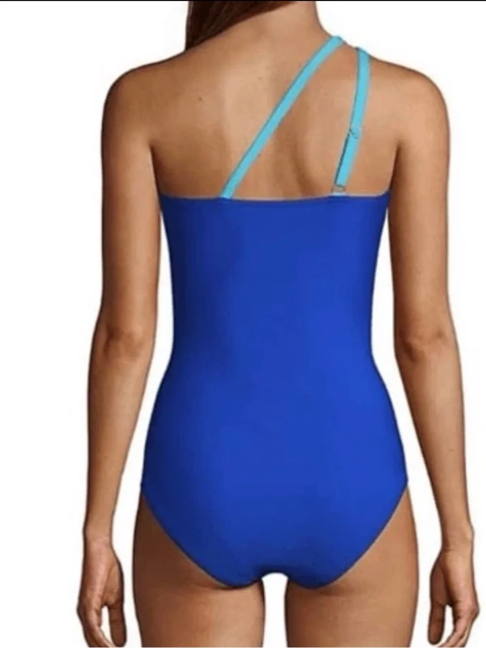 Lands’ End Chlorine Resistant One Shoulder One Piece Swimsuit Blue Size 14